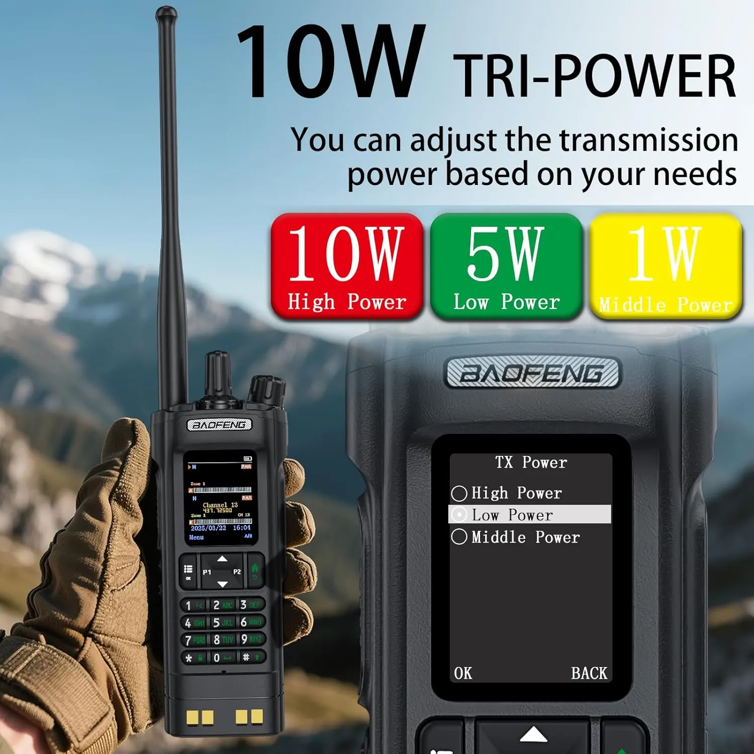 BAOFENG DM32 DMR Handheld Radio with USB-C Charging, GPS, 10W Long Range Walkie Talkie for Emergency Rescue & Outdoor Sports DM-32UV (1 Pack Black Back Clip)