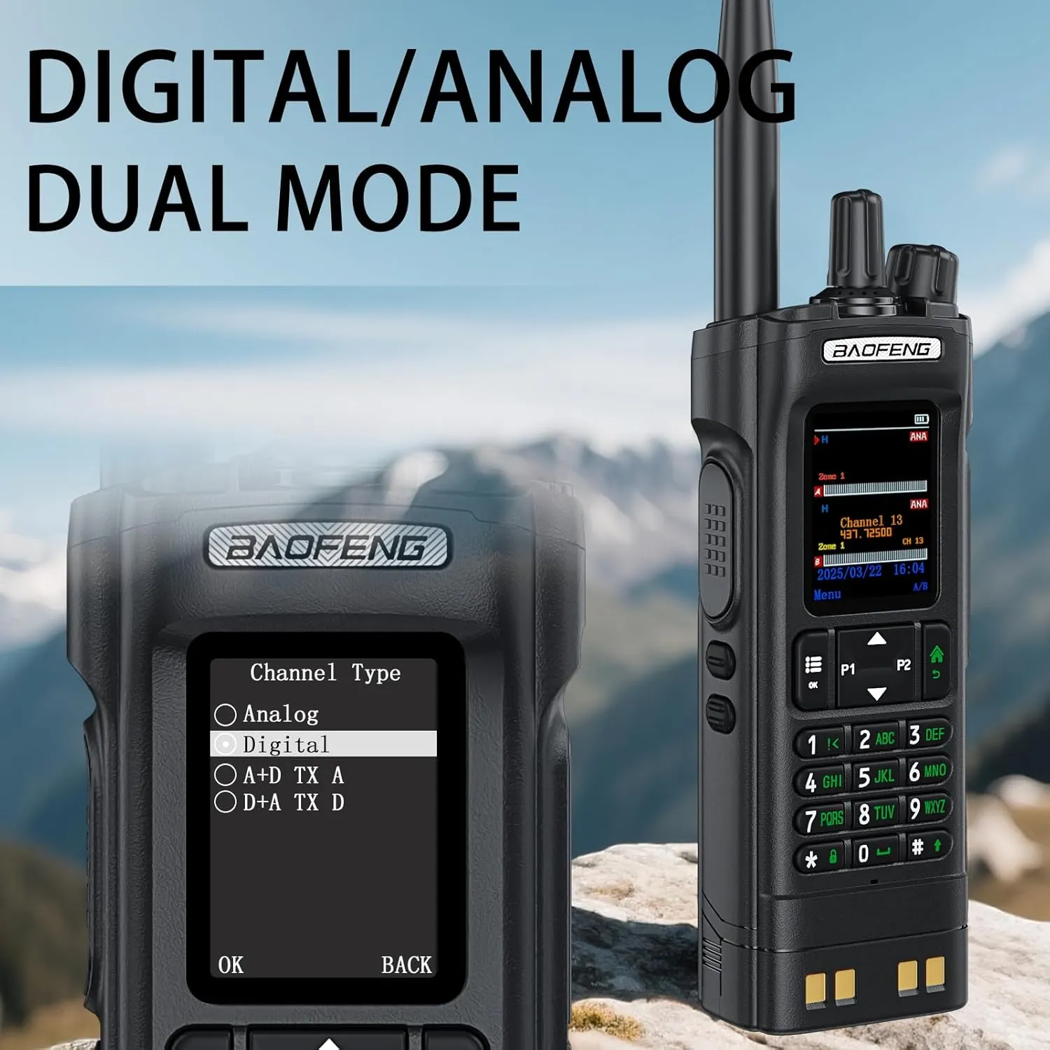 BAOFENG DM32 DMR Handheld Radio with USB-C Charging, GPS, 10W Long Range Walkie Talkie for Emergency Rescue & Outdoor Sports DM-32UV (1 Pack Black Back Clip)