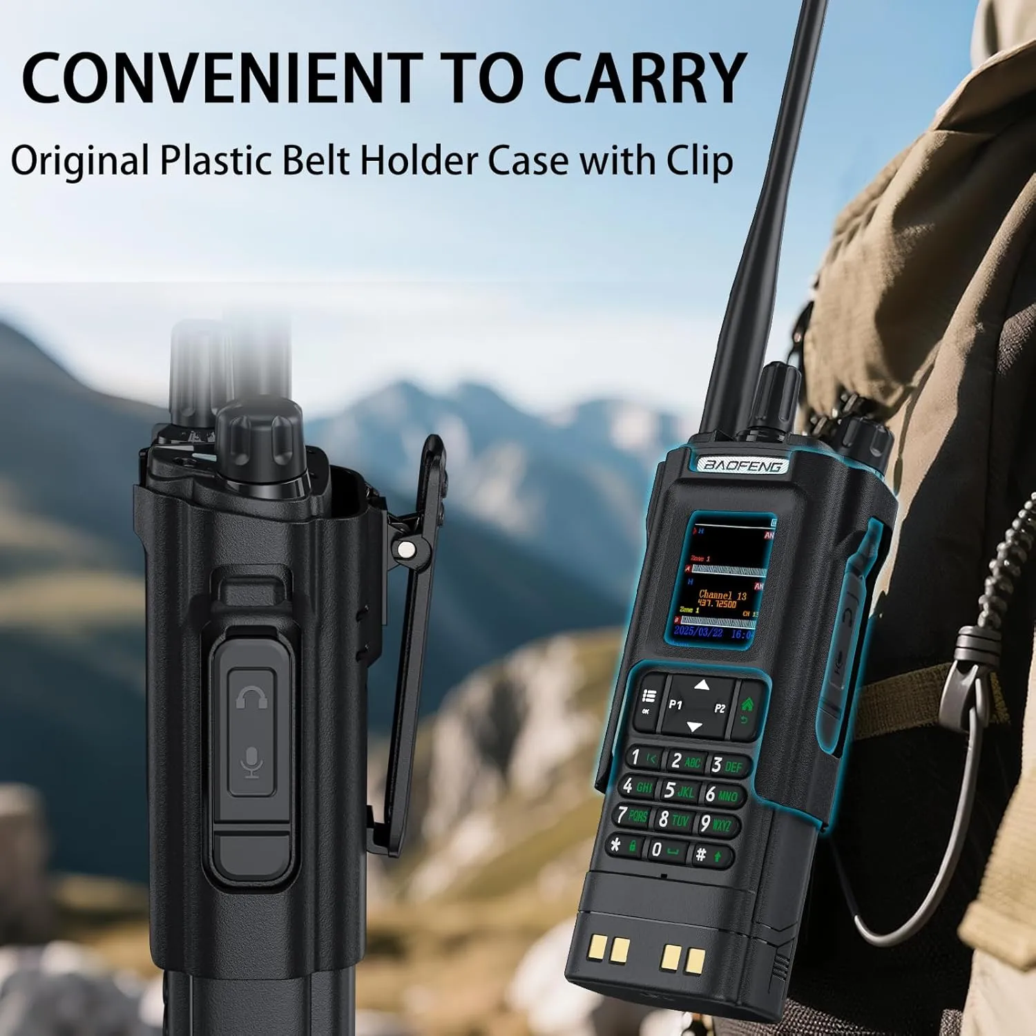 BAOFENG DM32 DMR Handheld Radio with USB-C Charging, GPS, 10W Long Range Walkie Talkie for Emergency Rescue & Outdoor Sports DM-32UV (1 Pack Black Back Clip)