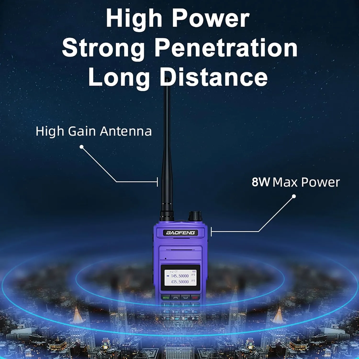 BAOFENG P15UV USB-C 8W Walkie Talkie for Adult Dual Band 1500mAh Battery Ham Radio Long Range Type-c Charging Purple