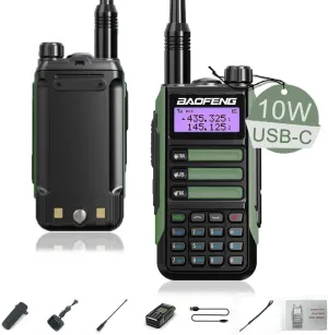 BAOFENG UV-16R Walkie Talkie USB-C 10W Waterproof Two Way Radio Long Range Dual Band Professional Handheld Radio Type-c Olive Green