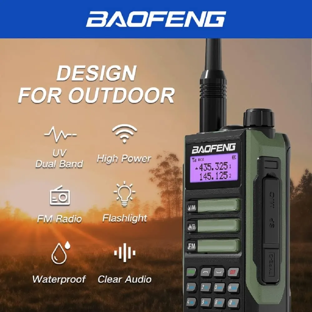 BAOFENG UV-16R Walkie Talkie USB-C 10W Waterproof Two Way Radio Long Range Dual Band Professional Handheld Radio Type-c Olive Green