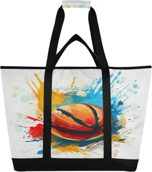 Basketball Reusable Insulated Cooler Bag with Ice Pack Compartment - Large 47L Waterproof Thermal Grocery Tote for Picnic Beach Camping Lunch Storage