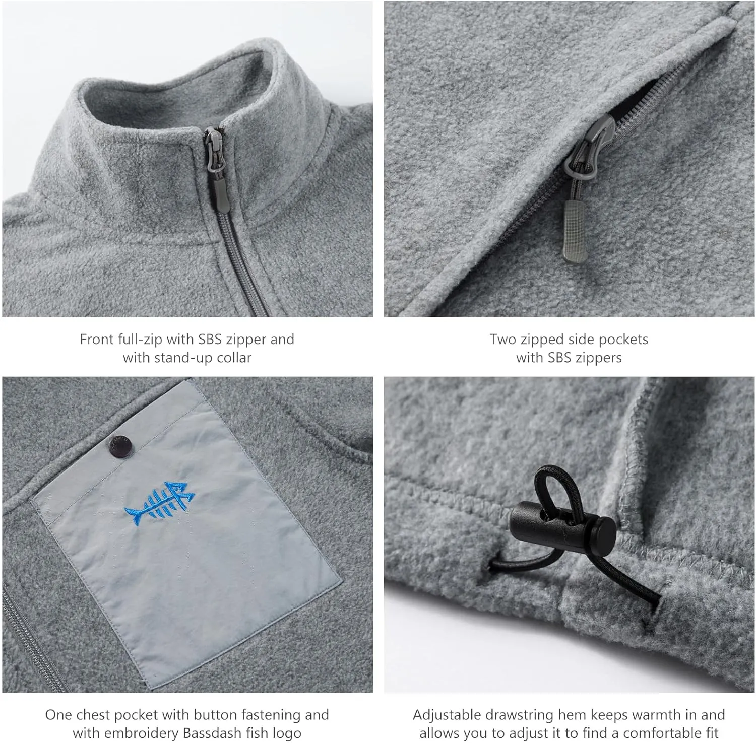 BASSDASH AllDay Men’s Full Zip Fleece Jacket Soft Sweatshirt Breathable Mid-Weight Polar Fleece Winter Coat with Pockets