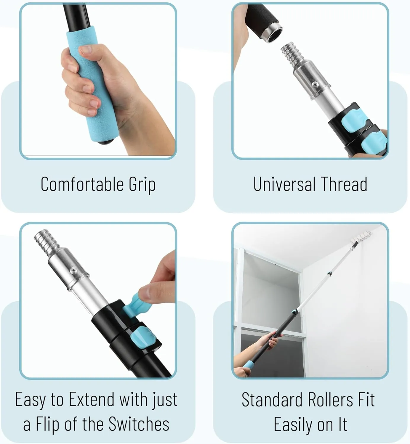 Bates- Extension Pole, 2.4 to 6 Ft Pole, Black & Blue, ‎Telescoping Pole, Extendable Pole, Telescopic Pole, Paint Pole, Paint Roller Extension Pole, Paint Extension Pole, Telescopic Poles
