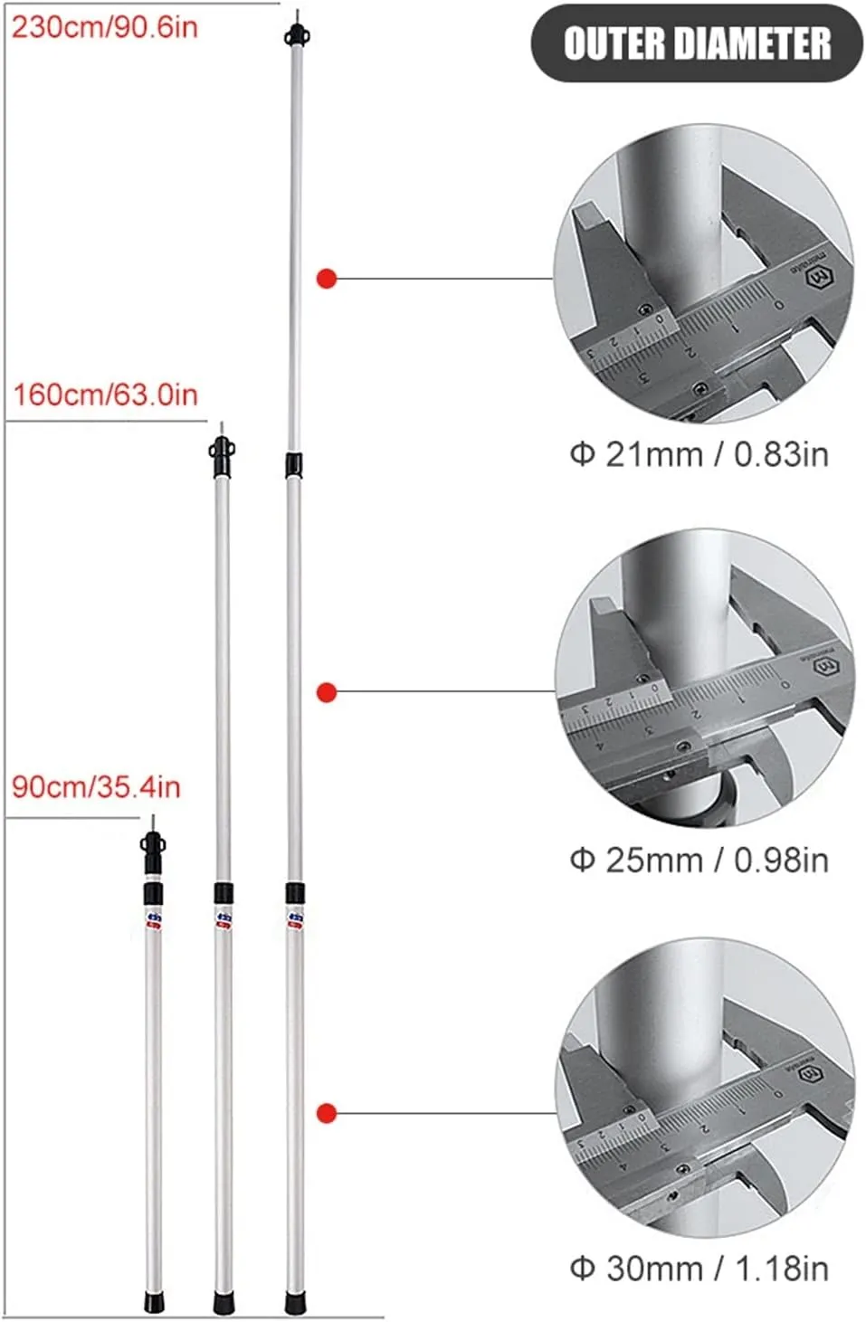 BCcamping Player's First Choice Tent Pole Adjustable Tent Support Rods Beach Shelter Tarp Awning Pole Replacement Poles Accessories Camping Hiking Tent Camping Bracket(2pc 250cm Black)