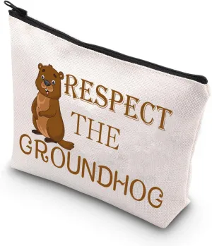 BDPWSS Groundhog Gifts Respect The Groundhog Funny Woodchucks Makeup Bag Ground Hog Marmots Present For Zoologist Gift (respect groundhog)