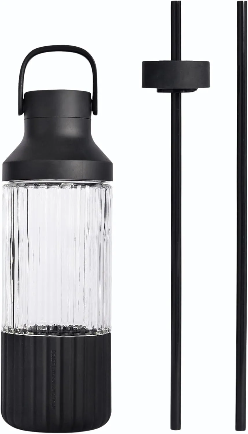 BEAST Health™ Dual Cap Glass Hydration Bottle Carbon Black