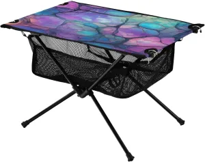 Beautiful Baroque Texture Portable Folding Camping Table, Compact Lightweight Beach Table with Carrying Bag for Outdoor Picnics, BBQs, Camp