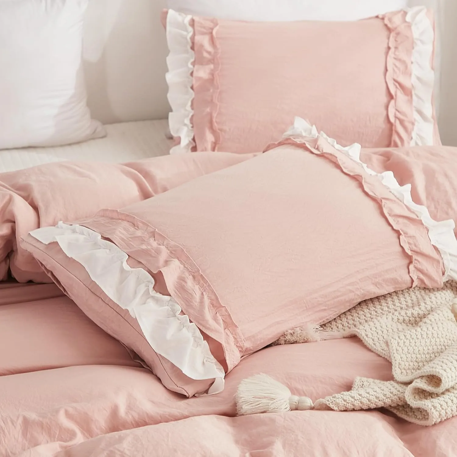 Bedorm Ruffle Duvet Cover Queen Coquette Bedding Ultra Soft Breathable Shabby Chic Bedding Pink Ruffled Duvet Cover Set Cute Comforter Cover