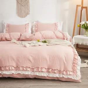 Bedorm Ruffle Duvet Cover Queen Coquette Bedding Ultra Soft Breathable Shabby Chic Bedding Pink Ruffled Duvet Cover Set Cute Comforter Cover