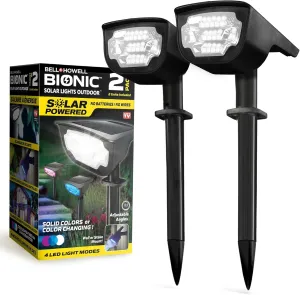 Bell Howell Solar Lights Outdoor Bionic Burst Waterproof IP67 Path Lights, Landscape Outdoor Solar Lights for Yard Auto On/Off LED Bulbs, Wireless, Multicolor, Adjustable Light 2 Pieces