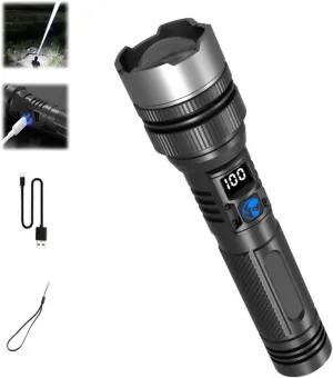 Benighty Flash Light,High Lumens Ultimate Survival Flashlight,Telescopic Zoomable Emergencies Handheld Spotlight for Outdoor,Rechargeable Waterproof Flashlights with 3 Modes and Digital Display