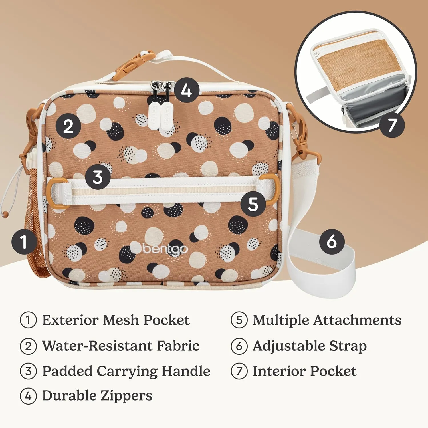 Bentgo Kids Lunch Bag (Whimsy & Wonder Collection) - Durable, Double-Insulated Lunch Bag for Kids 3 ; Holds Lunch Box/Water Bottle/Snacks; Water-Resistant Fabric & Zip Pockets (Spots & Dots)