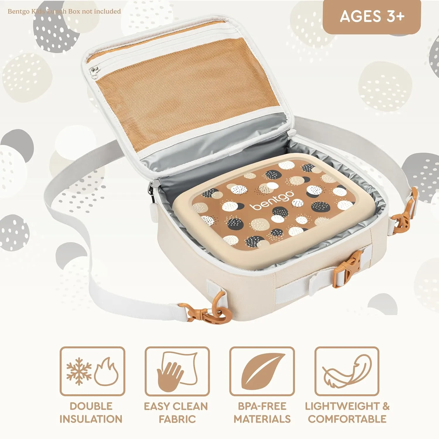 Bentgo Kids Lunch Bag (Whimsy & Wonder Collection) - Durable, Double-Insulated Lunch Bag for Kids 3 ; Holds Lunch Box/Water Bottle/Snacks; Water-Resistant Fabric & Zip Pockets (Spots & Dots)