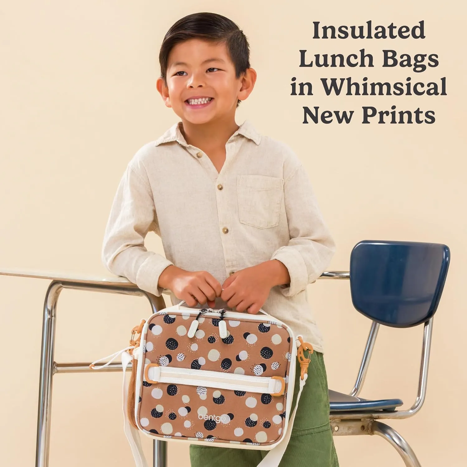 Bentgo Kids Lunch Bag (Whimsy & Wonder Collection) - Durable, Double-Insulated Lunch Bag for Kids 3 ; Holds Lunch Box/Water Bottle/Snacks; Water-Resistant Fabric & Zip Pockets (Spots & Dots)