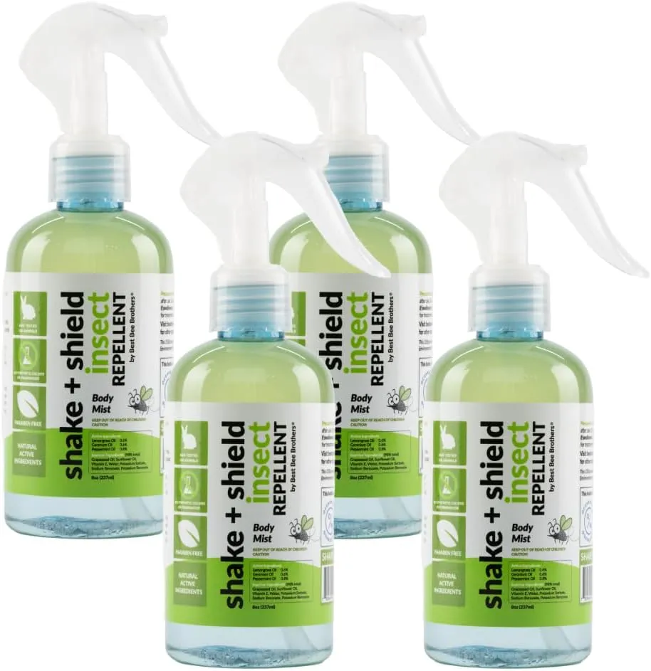 Best Bee Brothers Shake   Shield Tick & Mosquito Spray for Body – Non-Greasy Bug Spray Body Mist Made with Plant-Based Ingredients, 8 Oz. (4 Pack)