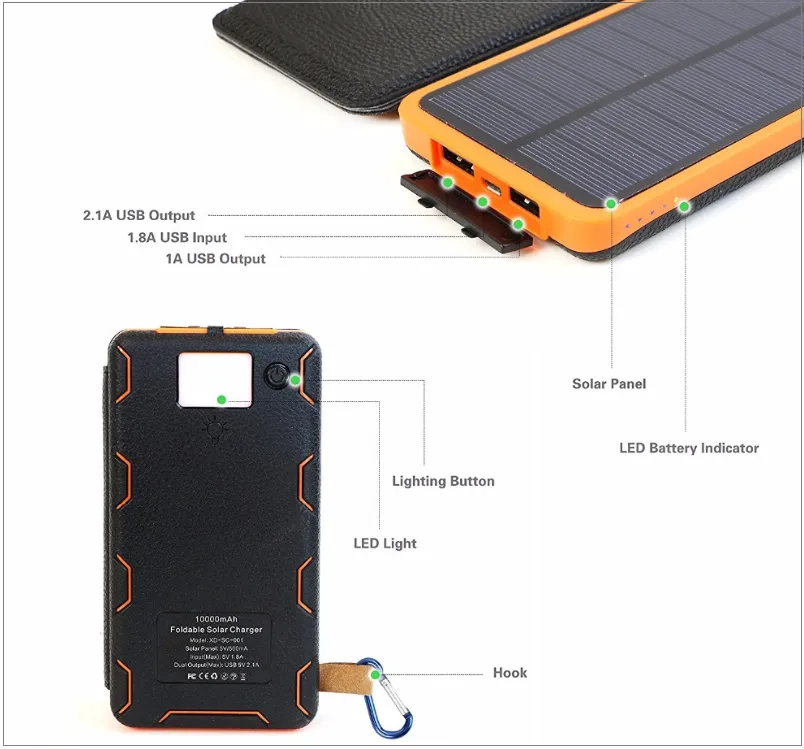 BEST Rated DUAL POWER 10000 mAh Power Bank With 3-Panel Solar Charger   Built In LED Flashlight   🚛 You Get FREE Shipping Too!
