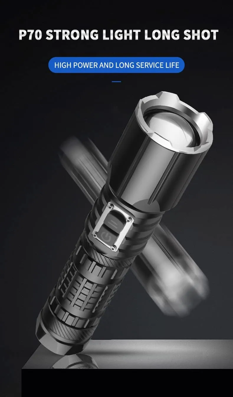 BESTSUN High Lumens XHP70 LED Flashlight, Ultra Bright Rechargeable XHP70 LED Flashlights Tactical Handheld Light with 5 Modes, Waterproof Zoomable Torch Lamp for Hiking, Camping, Emergency
