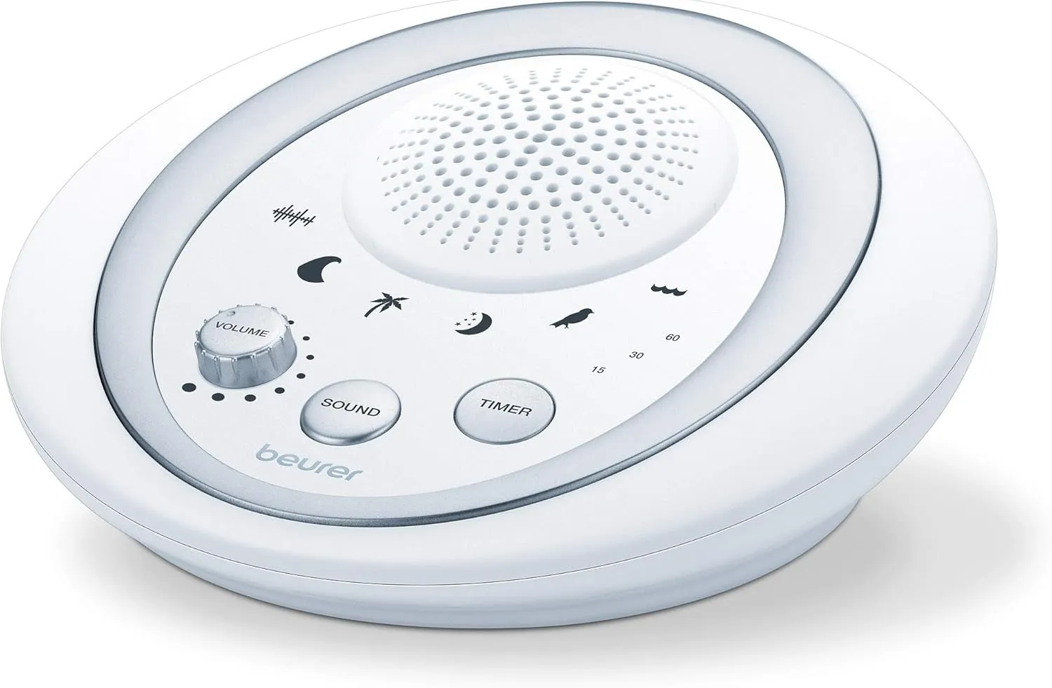 Beurer White Noise Machine, Sound Asleep for Home, Office, Baby Non-Looping Soothing for Relaxation & Portable Travel with Natural Sound Choices & Noise Cancelling, Adjustable Volume, WN50