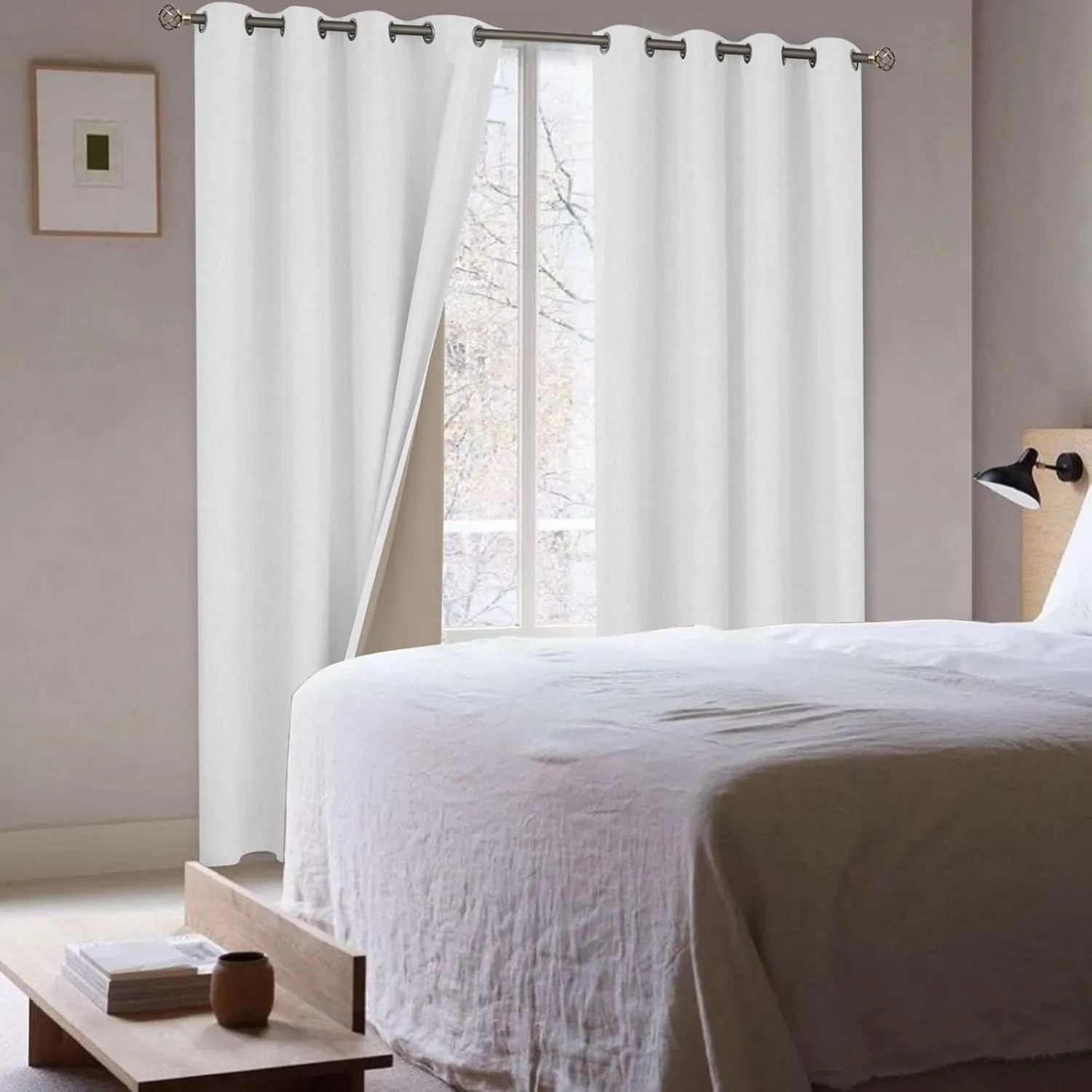 BGment Off White Blackout Curtains 63 Inch Length for Bedroom 2 Panels Set, Linen Textured Thermal Insulation Soundproof Window Curtain Drapes with Grommet, 52 Inch Wide Each Panel