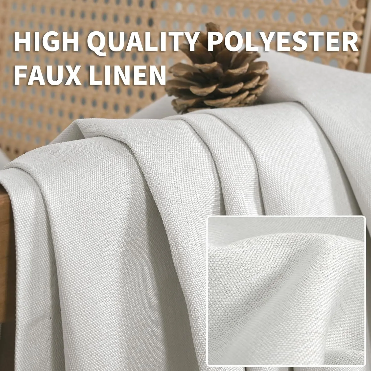 BGment Off White Blackout Curtains 63 Inch Length for Bedroom 2 Panels Set, Linen Textured Thermal Insulation Soundproof Window Curtain Drapes with Grommet, 52 Inch Wide Each Panel