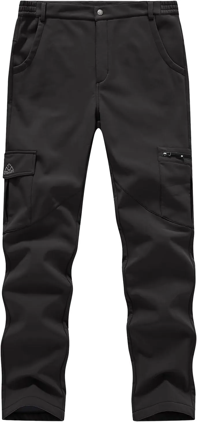 BGOWATU Women's Winter Hiking Pants Fleece Lined Waterproof Windproof Snow Insulated Pants with 6 Pockets Black XL