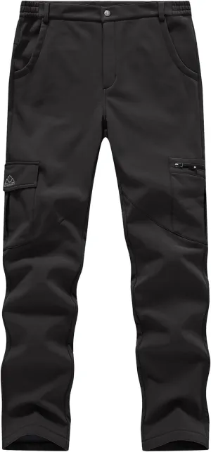 BGOWATU Women's Winter Hiking Pants Fleece Lined Waterproof Windproof Snow Insulated Pants with 6 Pockets Black XL