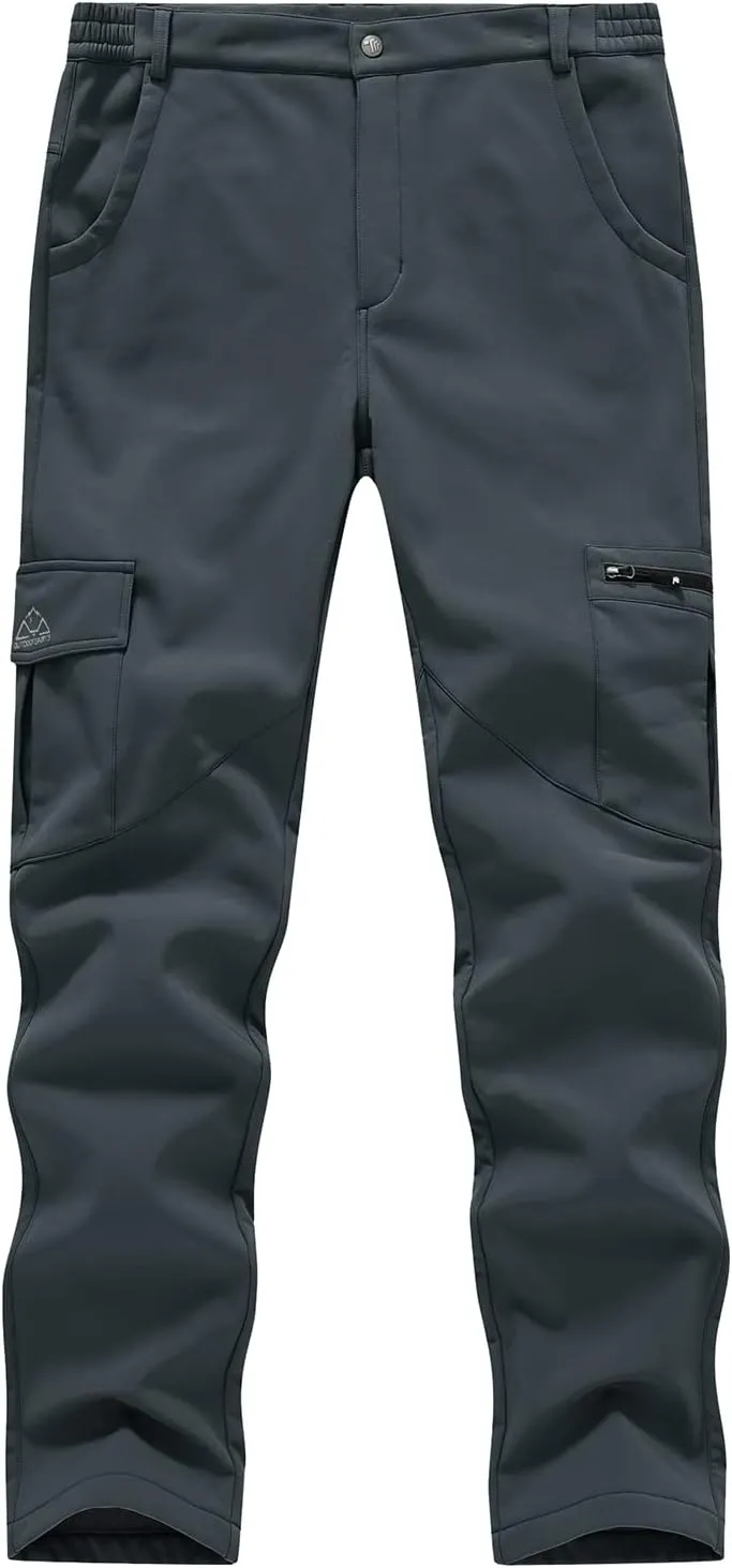 BGOWATU Women's Winter Hiking Pants Fleece Lined Waterproof Windproof Snow Insulated Pants with 6 Pockets Cold Gray XXL