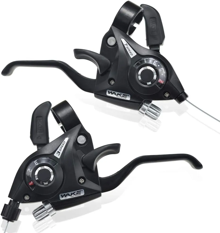 Bicycle Brake Levers Shifter 3x7 21 Speed Shifter with Gear Indicator and V Brake Cable for Moutain Bike, Road Bike, MTB, BMX, Fixie Gear, Cycling