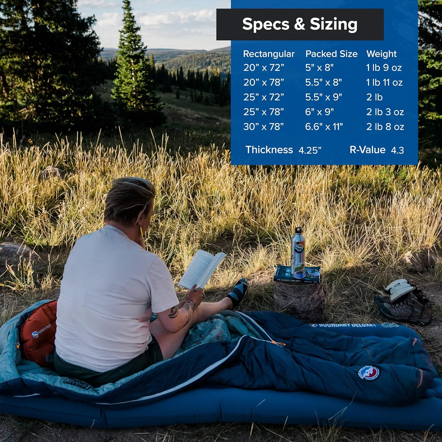 Big Agnes, Boundary Deluxe, Insulated Sleeping Pad, Long, Gibraltar Sea, (20X78)
