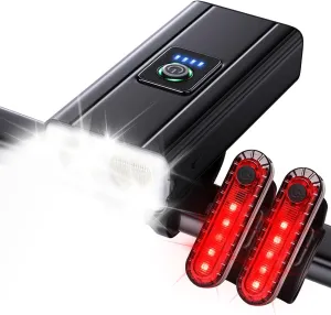 Bike Headlight for Night Riding, 9000 Lumens, Waterproof, USB Rechargeable, Power Bank Function, Dual Taillight