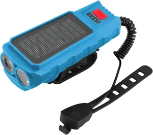 Bike Headlight with Solar Power & Horn, USB Dual Charging Led Light, 120 Db Sound, 200M Range, Abs Material, Adjustable Lighting Modes, Black