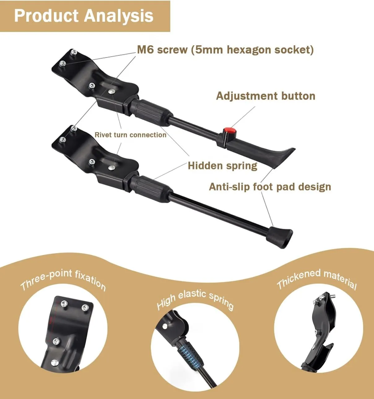 Bike Kickstand for Haibike Sduro Cross 2018, Adjustable Bicycle Kickstand, Suit Mountain Bike, Concealed Spring-Loaded Latch, Aluminum Rear Side Bicycle Stand,C