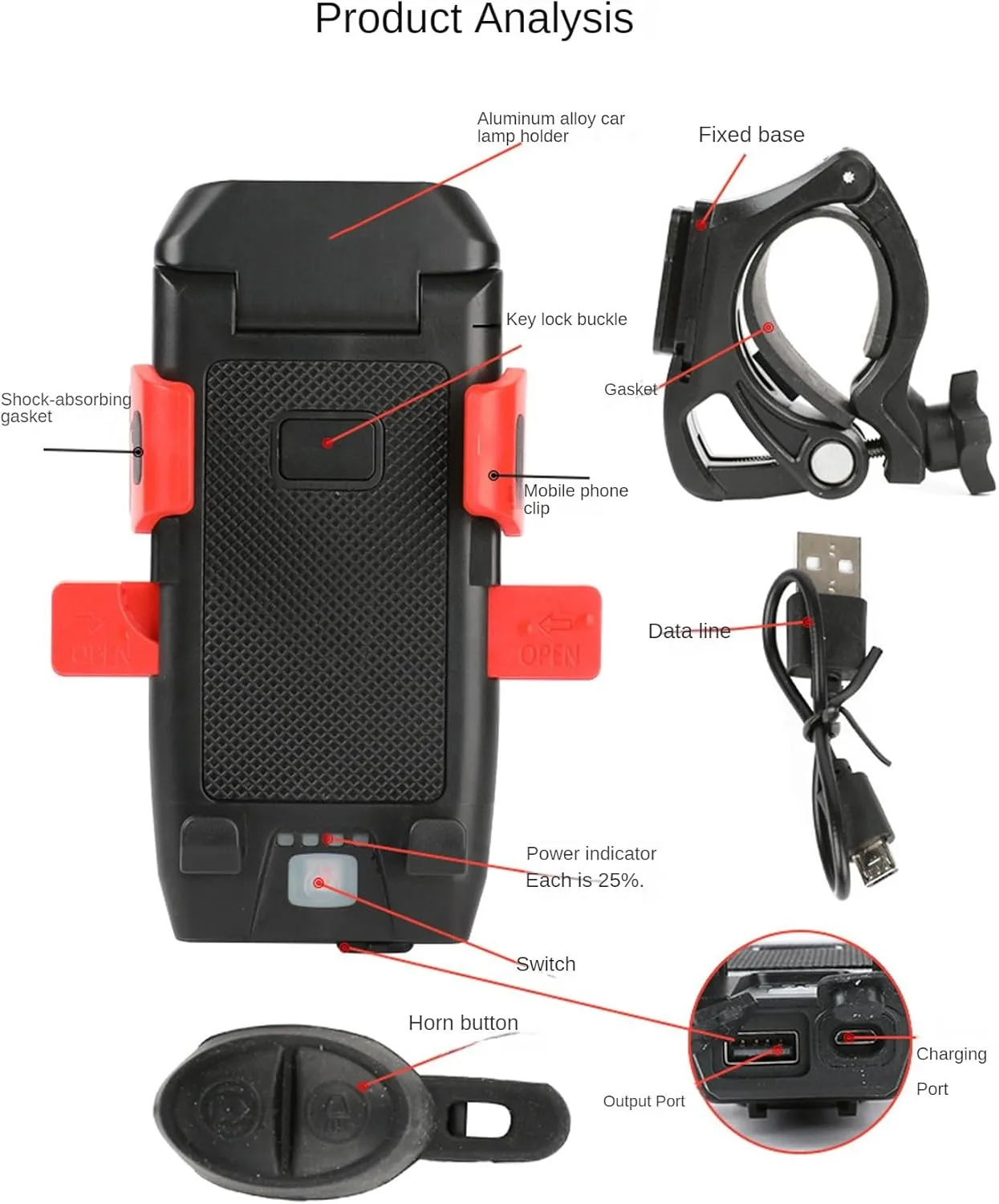 Bike Light with Speaker Lighting Speaker Cell Phone Holder Charging 4-in-1 Multifunctional Bike Light Cycling Gear