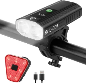 Bike Lights for Night Riding, 2000 High Lumens Super Bright LED Headlight and Back Taillight Set, 5 5 Modes USB-C Rechargeable Waterproof Bicycle Light Front and Rear for Road Mountain Urban Cycling