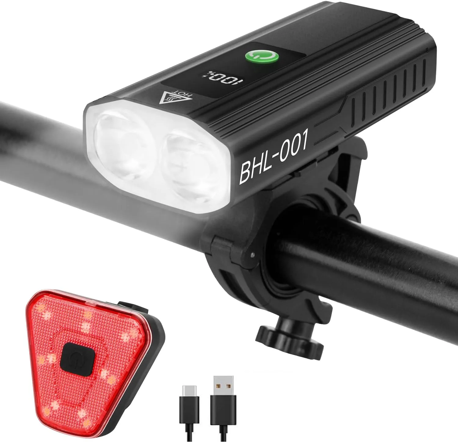 Bike Lights for Night Riding, 2000 High Lumens Super Bright LED Headlight and Back Taillight Set, 5 5 Modes USB-C Rechargeable Waterproof Bicycle Light Front and Rear for Road Mountain Urban Cycling