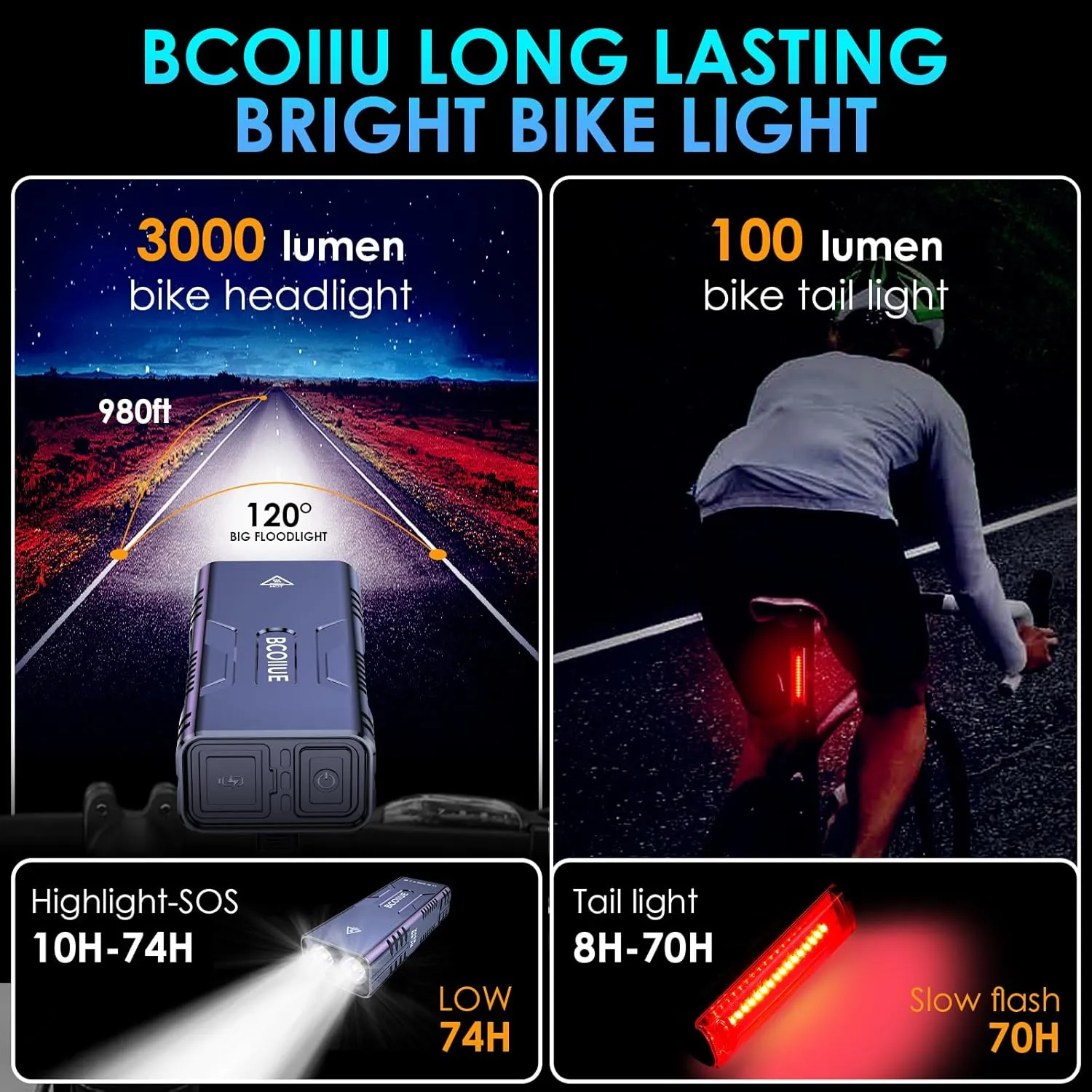 Bike Lights for Night Riding, Super Lumen Continuous Output 360 Rotatable Quick Release Compatible with Garmin Bicycle Headlight, Runtime 74  Hours, USB Rechargeable Waterproof