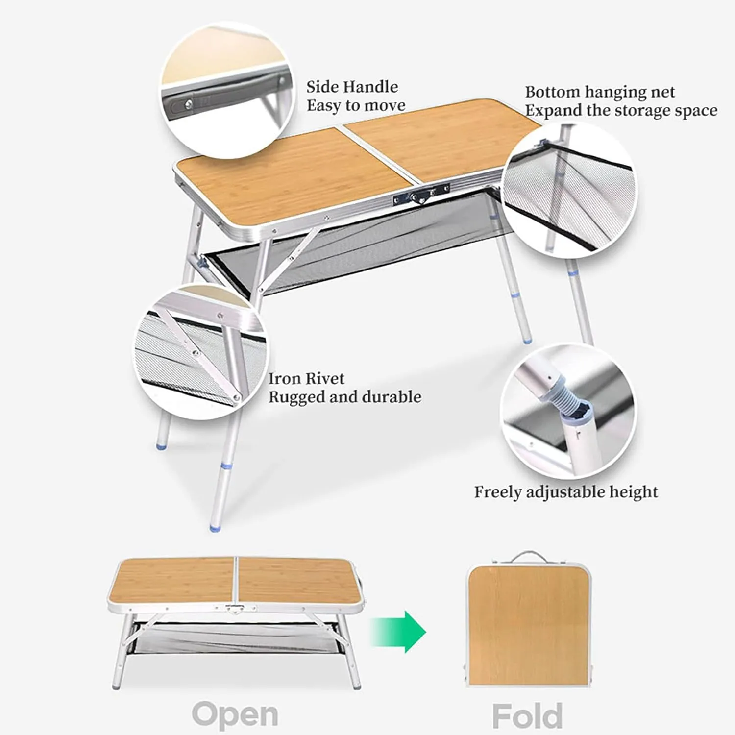 BK&MF Outdoor Folding Picnic Camping Table,Ultralight Aluminum Portable Travel Grill Table with Carry Bag Height Adjustable for Party Camping,A,80x40x70cm(31x16x28inch)