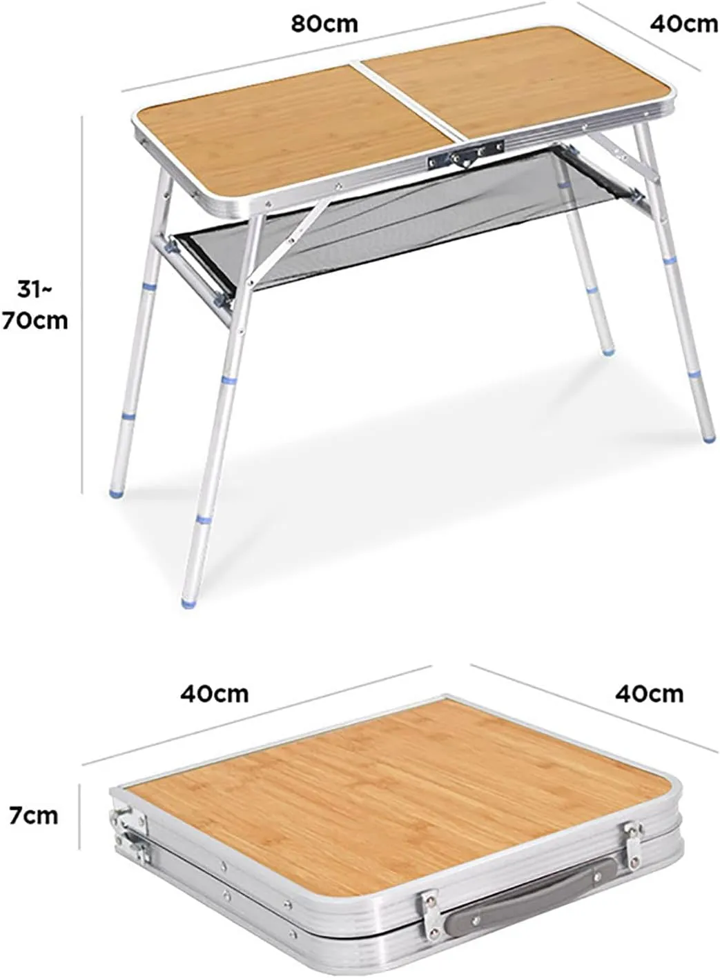 BK&MF Outdoor Folding Picnic Camping Table,Ultralight Aluminum Portable Travel Grill Table with Carry Bag Height Adjustable for Party Camping,A,80x40x70cm(31x16x28inch)