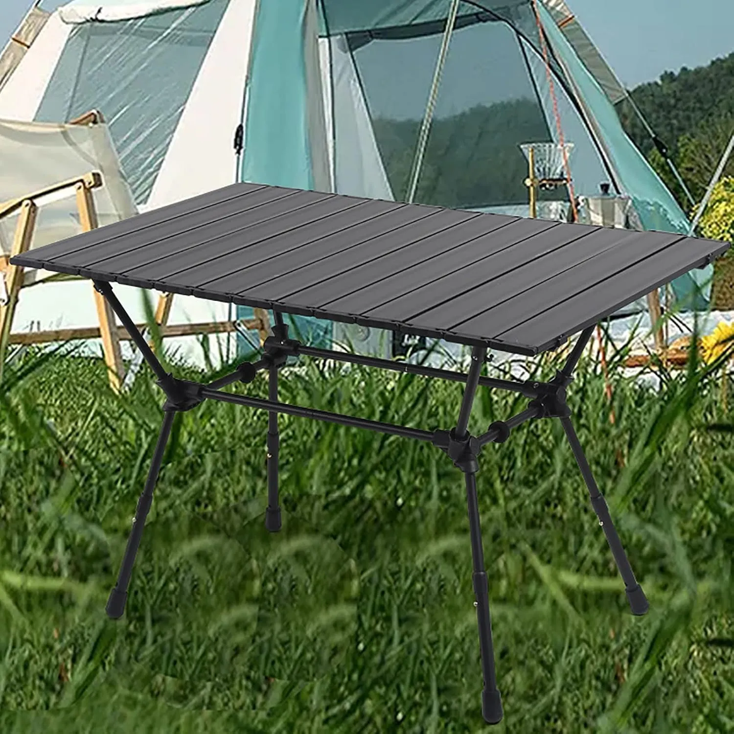 BK&MF Outdoor Folding Table,Aluminum Height Adjustable Portable Roll-up Table Travel Table with Carry Bag for BBQ, Party, Camping,A,90x55x58.5cm(35x22x23inch)