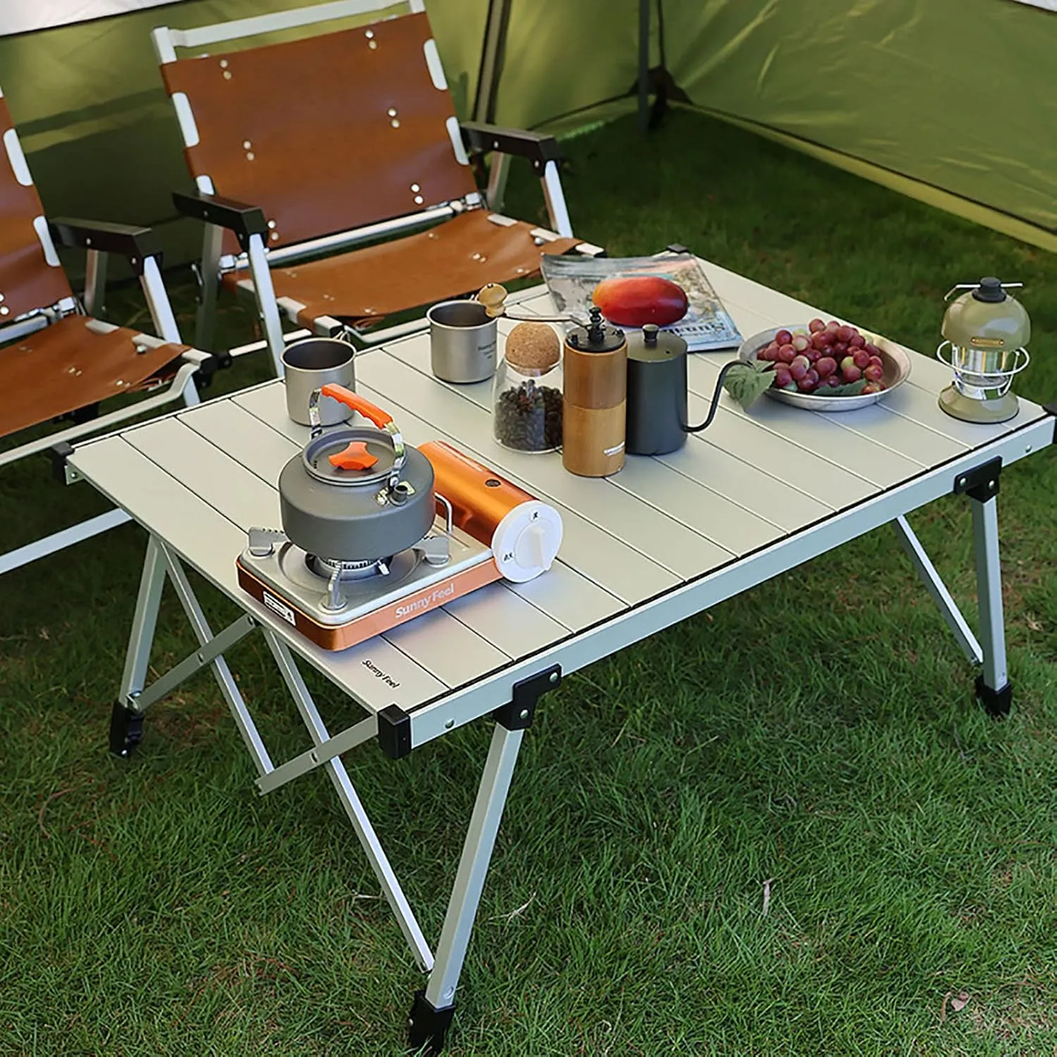 BK&MF Outdoor Folding Table,Portable Aluminum Picnic Camping Table Compact Travel Table Roll-up Table with Carry Bag for Picnic Beach,B,96x66x69cm(38x26x27inch)
