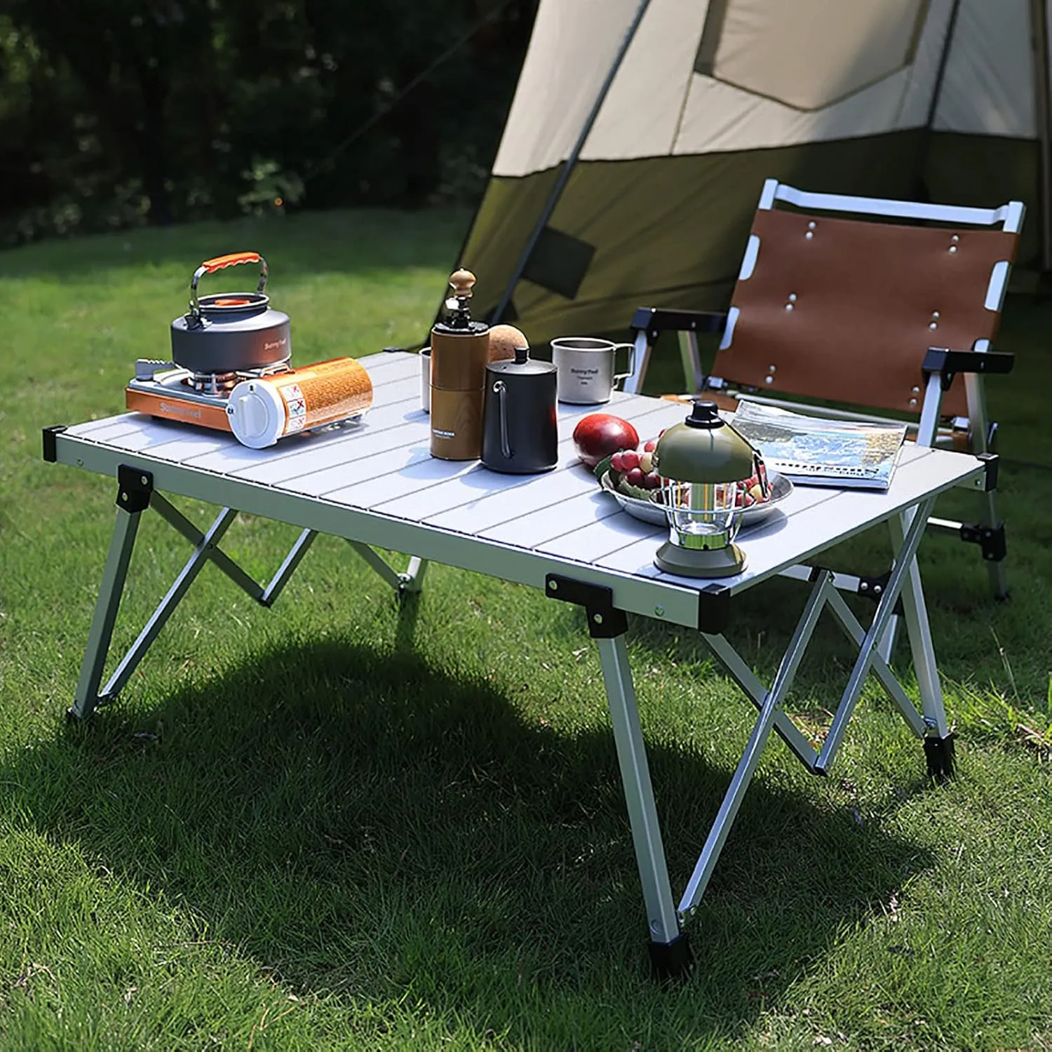 BK&MF Outdoor Folding Table,Portable Aluminum Picnic Camping Table Compact Travel Table Roll-up Table with Carry Bag for Picnic Beach,B,96x66x69cm(38x26x27inch)