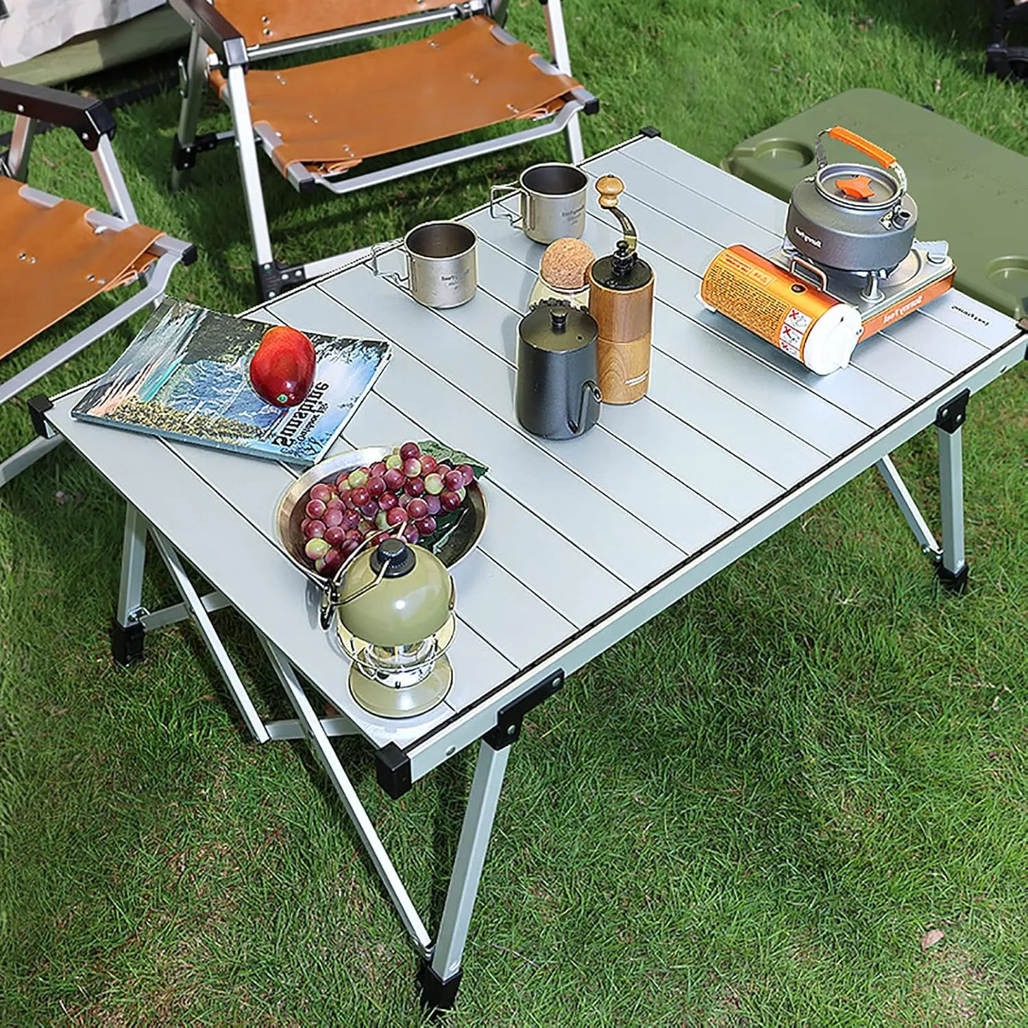 BK&MF Outdoor Folding Table,Portable Aluminum Picnic Camping Table Compact Travel Table Roll-up Table with Carry Bag for Picnic Beach,B,96x66x69cm(38x26x27inch)