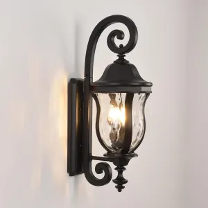 Black Exterior Wall Sconces, 28" H Large Outdoor Wall Light Fixtures with Water Glass, Waterproof Outdoor Lights Wall Mount with Decorative Patterns for Porch, Front Door
