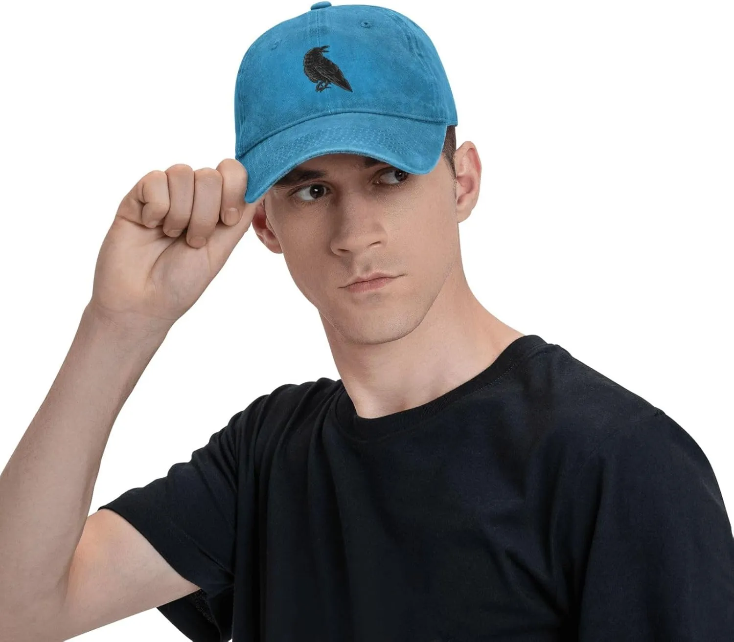 Black Raven Trucker Hat for Men Women Denim Baseball Cap Dad Hat Golf Hats