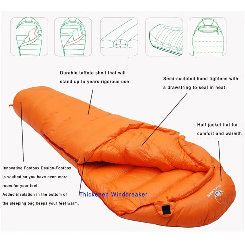 Black Snow Very Warm White Goose Down Filled Adult Mummy Style Sleeping Bag - Winter Thermal, 4 Thickness Options for Camping and Travel