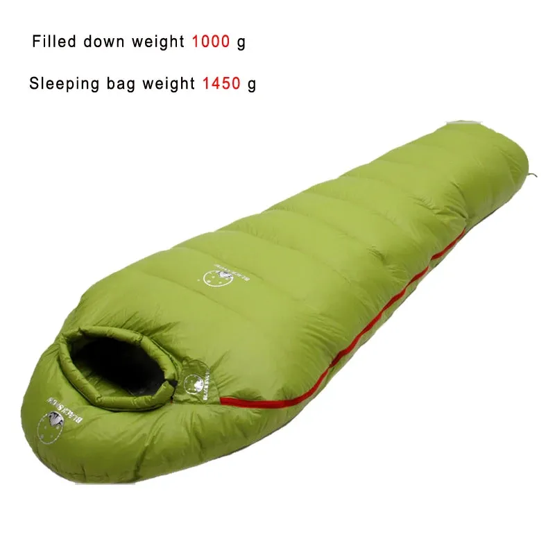 Black Snow Very Warm White Goose Down Filled Adult Mummy Style Sleeping Bag - Winter Thermal, 4 Thickness Options for Camping and Travel