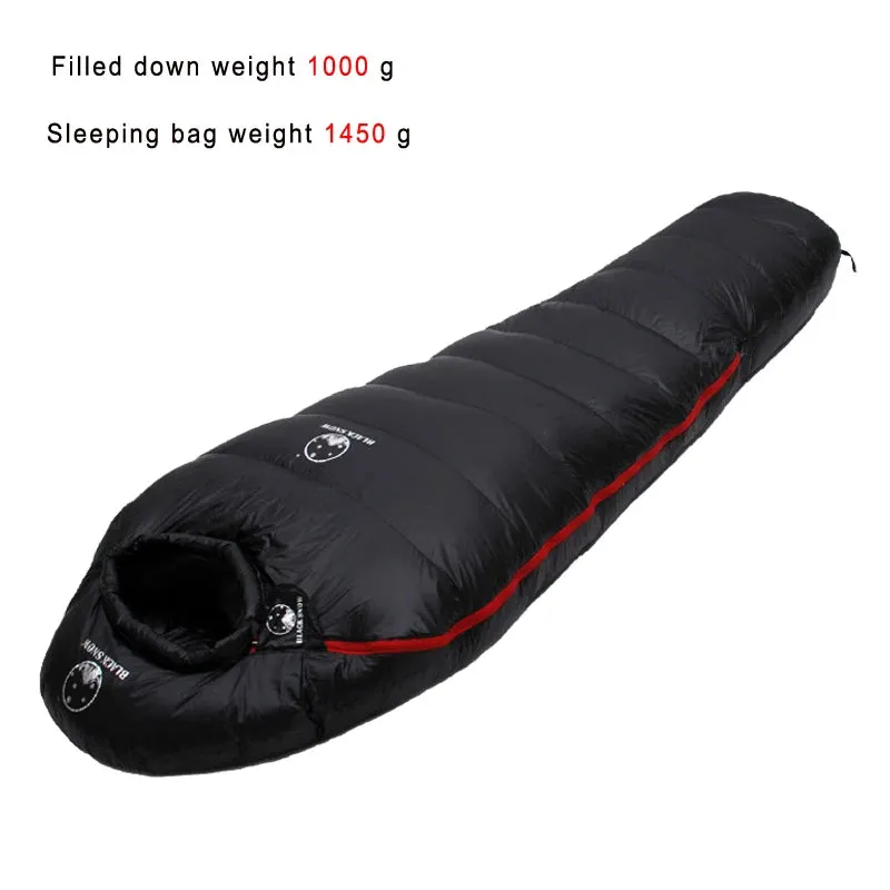 Black Snow Very Warm White Goose Down Filled Adult Mummy Style Sleeping Bag - Winter Thermal, 4 Thickness Options for Camping and Travel