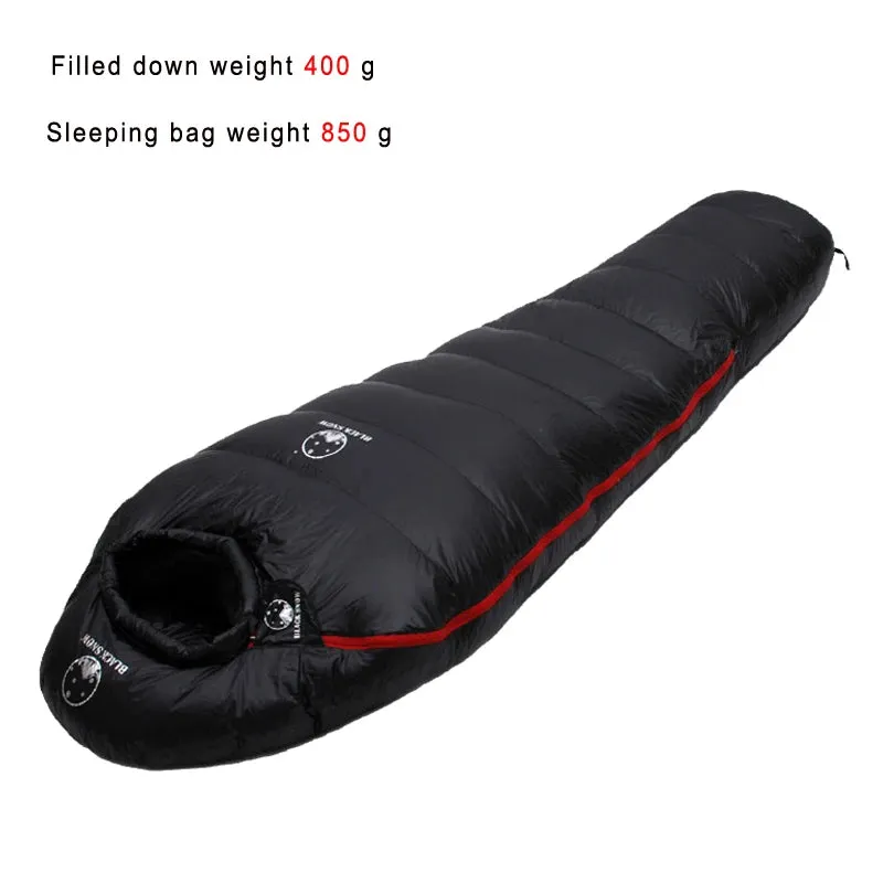Black Snow Very Warm White Goose Down Filled Adult Mummy Style Sleeping Bag - Winter Thermal, 4 Thickness Options for Camping and Travel